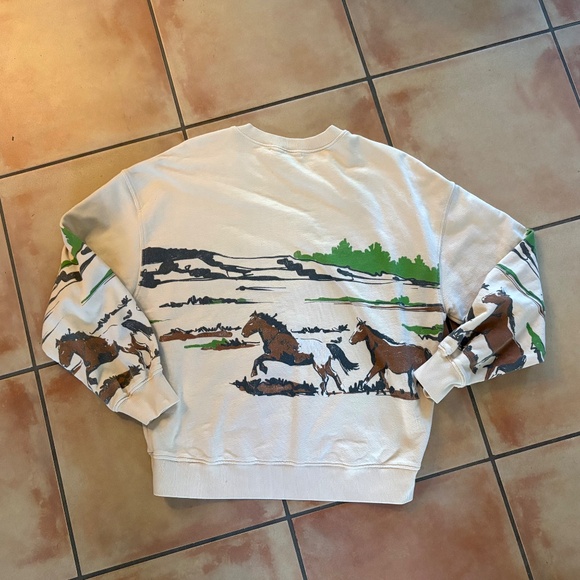Free People Daydreamer Running Horses Oversized Crewneck Sweatshirt Size XS $98 - Picture 7 of 8